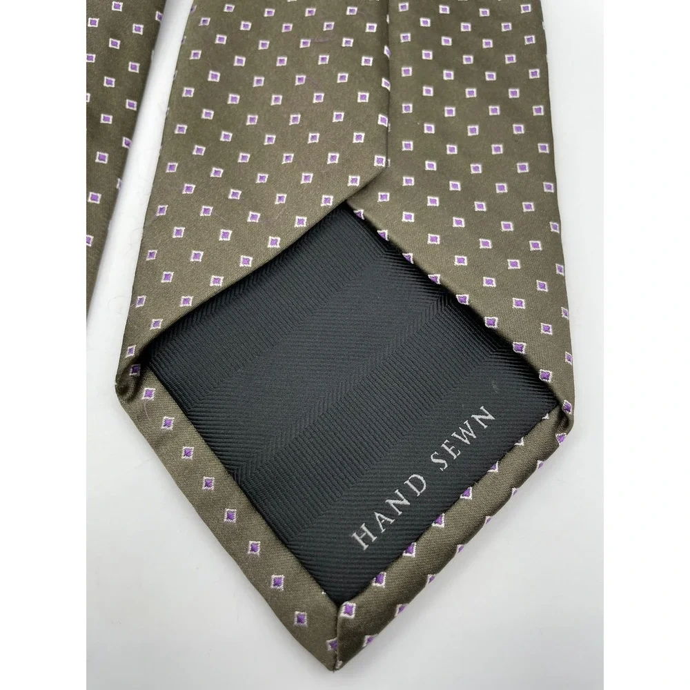 Robert Talbott Carmel Silk Tie Olive Green Purple Geometric Hand Sewn USA Made